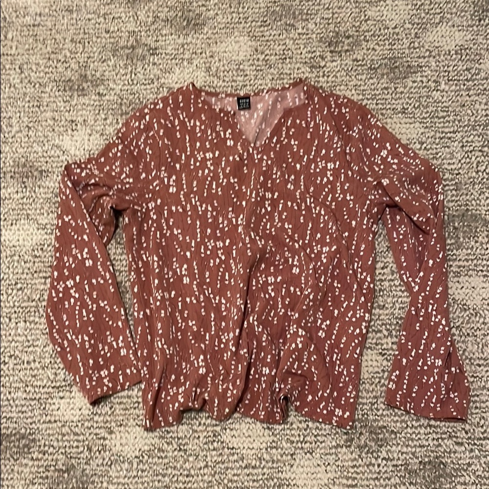 SHEIN Orange Red Graphic Blouse Relaxed Fit